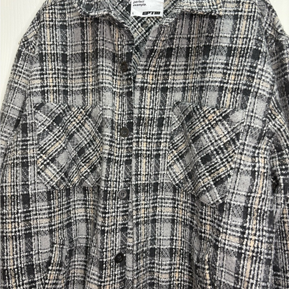 EPTM Men's Black and White Plaid Casual Button Down Shirt